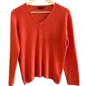 Sarah Spencer Wool Sweater Sz Large Burnt Orange V Neck
